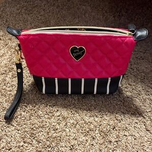 Betsey Johnson Fuchsia and Black Quilted Wristlet